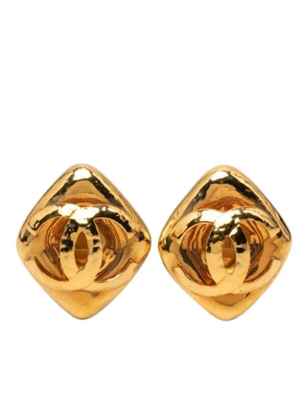 Chanel CC Logo Diamond Earrings Vintage Gold Plated